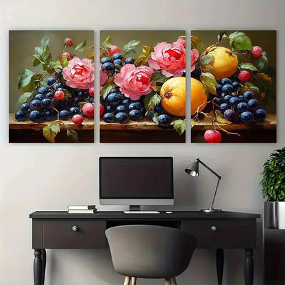 3pcs Floral Bouquet Fruit Illustration Metal Print Ready to Hang Art