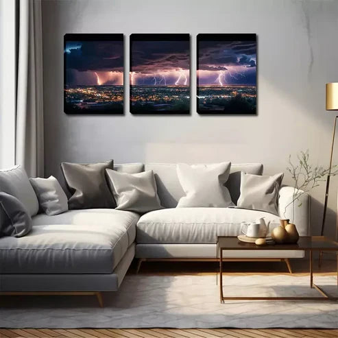 3pcs Lightning That Amazes Neighbors Wall Art Set Canvas Framed 60x90cm - High Quality Print 100% Australian Made Wall Canvas Ready to Hang
