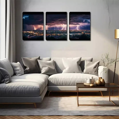 3pcs Lightning That Amazes Neighbors Wall Art Set Canvas Framed 60x90cm - High Quality Print 100% Australian Made Wall Canvas Ready to Hang