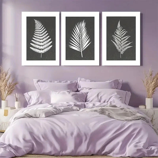 3pcs Black and White Leaves Botanical IllustrationsMetal Print Ready to Hang Art