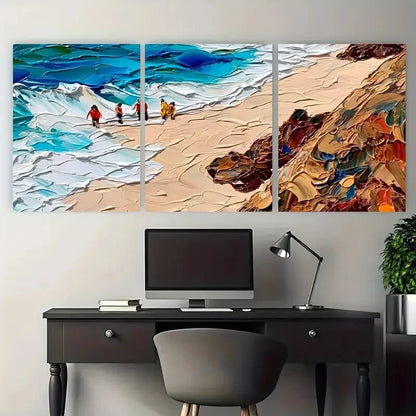 3pcs Vibrant Beach Shore Illustration Metal Print Ready to Hang Art