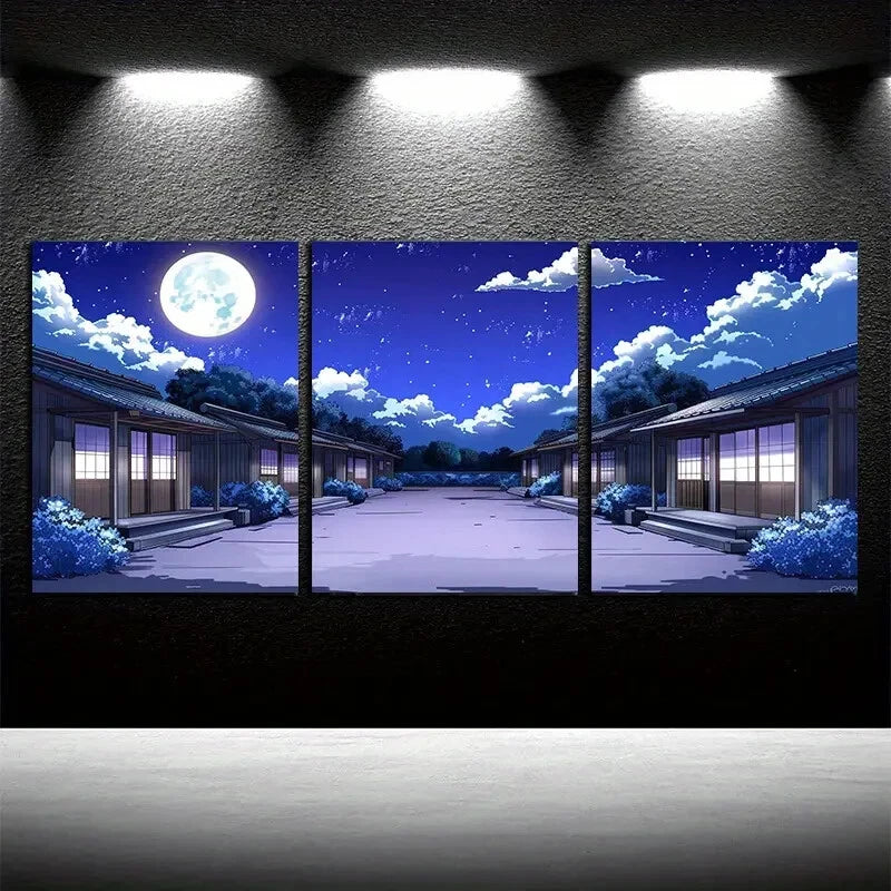 3pcs Dark Clouds and Moon Night Sky Design Metal Print Ready to Hang Art