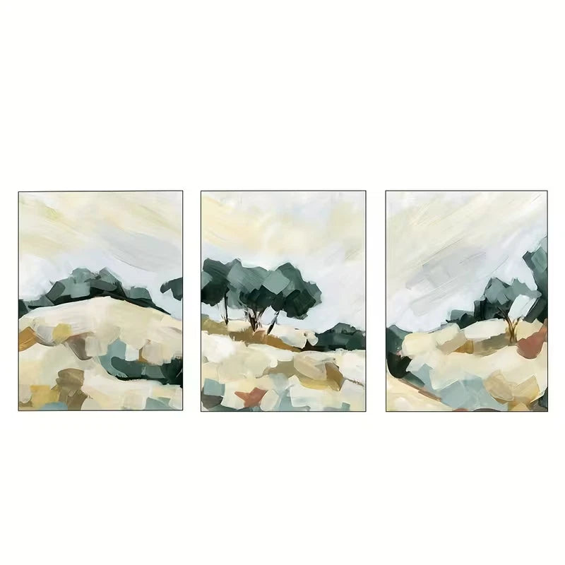 3pcs Golden Hill Bohemian Vintage Landscape    Wall Art Set Canvas Framed 60x90cm - High Quality Print 100% Australian Made Wall Canvas Ready to Hang
