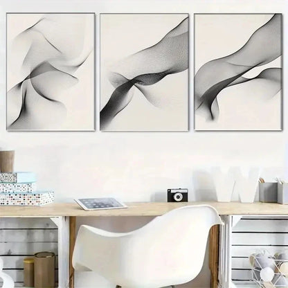 3pcs Simple Black and White Abstract Wave Metal Print Ready to Hang Art