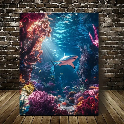 Colorful Coral Reef Scene with Cine Lighting Painting 40x60cm Metal Print Ready to Hang