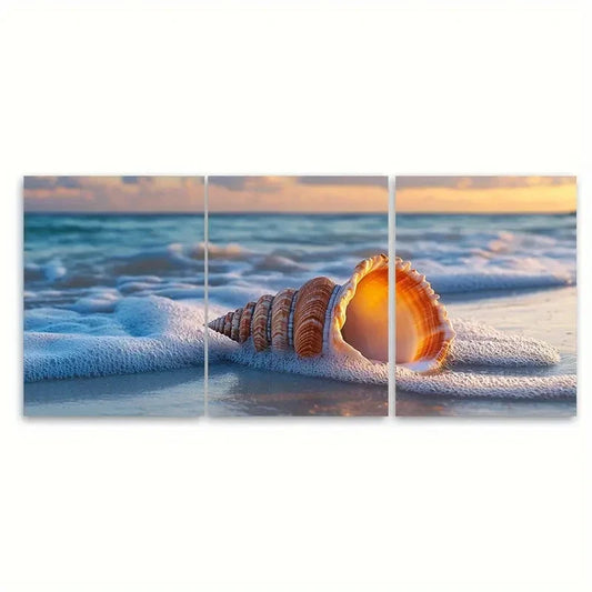3pcs Ocean Shell Beach Inspired Metal Print Ready to Hang Art