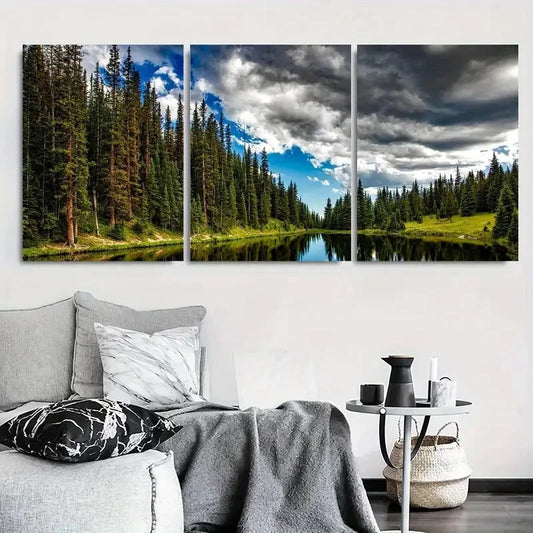 3pcs Tranquil Forest Reflection Serene River Metal Print Ready to Hang Art