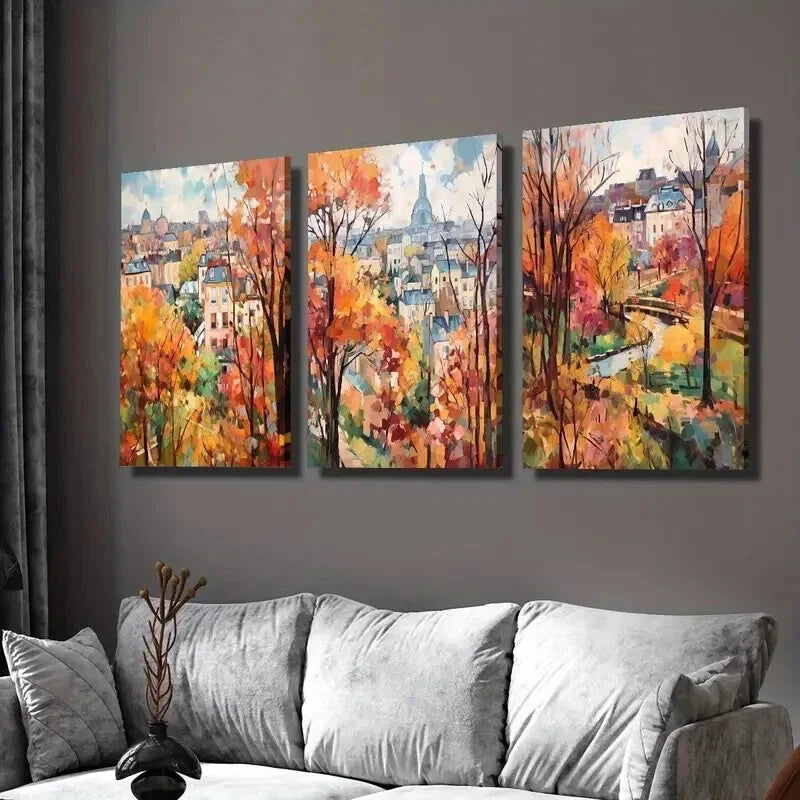3pcs Autumn Birch Forest Landscape Wall Art Set Canvas Framed 40x60cm - High Quality Print 100% Australian Made Wall Canvas Ready to Hang