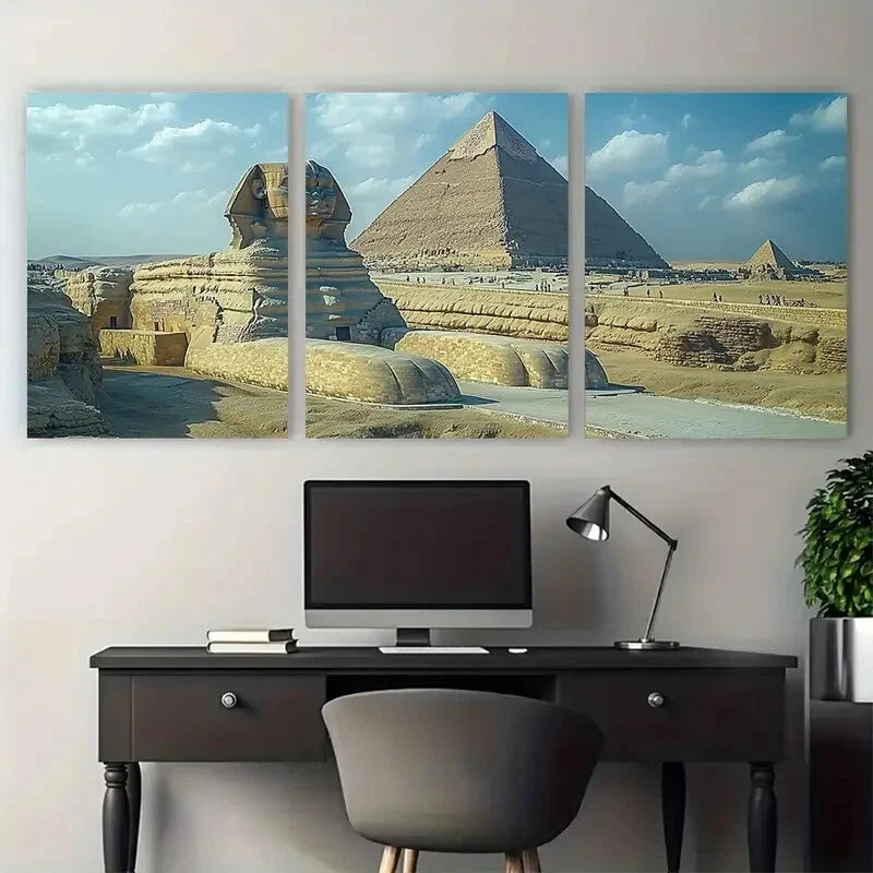 3pcs GIZA PYRAMIDS Sphinx Landmark Metal Print Ready to Hang Art