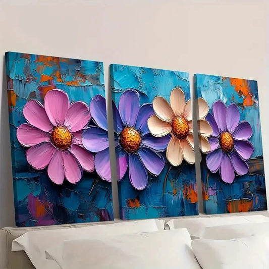 3pcs Flower Painting Abstract Floral  re  Wall Art Set Canvas Framed 60x90cm - High Quality Print 100% Australian Made Wall Canvas Ready to Hang