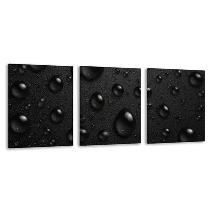 3pcs Black Water Droplets On A Dark Surface   Wall Art Set Canvas Framed 60x90cm - High Quality Print 100% Australian Made Wall Canvas Ready to Hang
