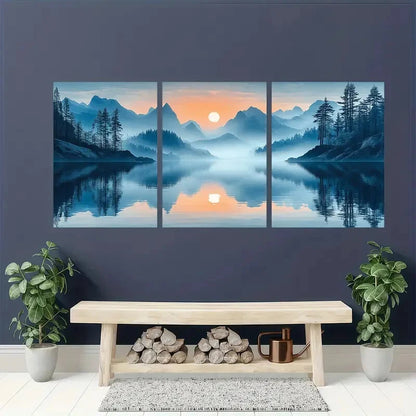 3pcs Serene Landscape with Snow-Capped Peaks Metal Print Ready to Hang Art