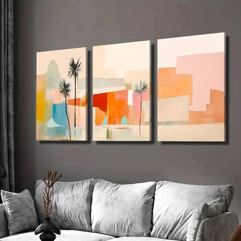 3pcs Abstract Palm Color Desert & Palm Trees Wall Art Set Canvas Unframed - High Quality Print 100% Australian Made Wall Canvas