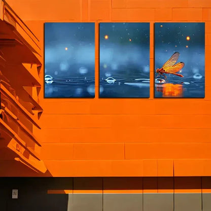 3pcs Dragonfly Over A Puddle Of Water Canvas Framed 60x90cm - High Quality Print 100% Australian Made Wall Canvas Ready to Hang