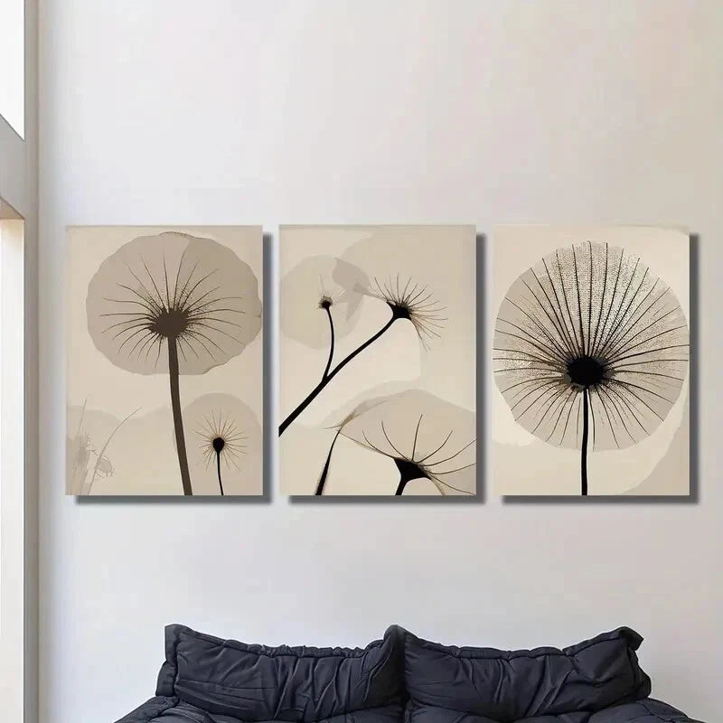 3pcs Art Deco Botanical Line Art Ink Floral Metal Print Ready to Hang Art