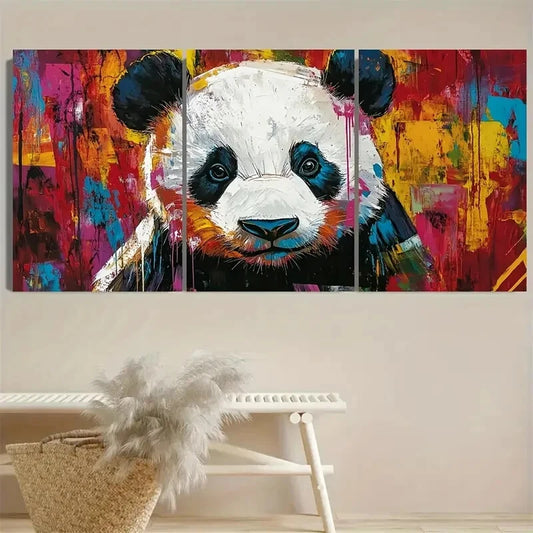 3pcs Graffiti Panda Urban Street Animal Metal Print Ready to Hang Art