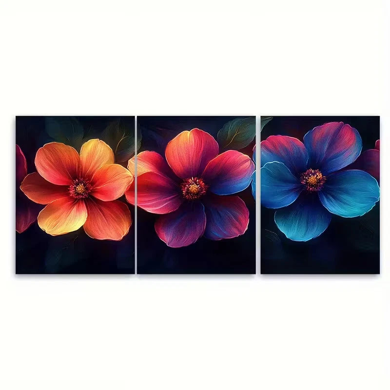 3pcs Neon Floral Brushstroke Texture Metal Print Ready to Hang Art