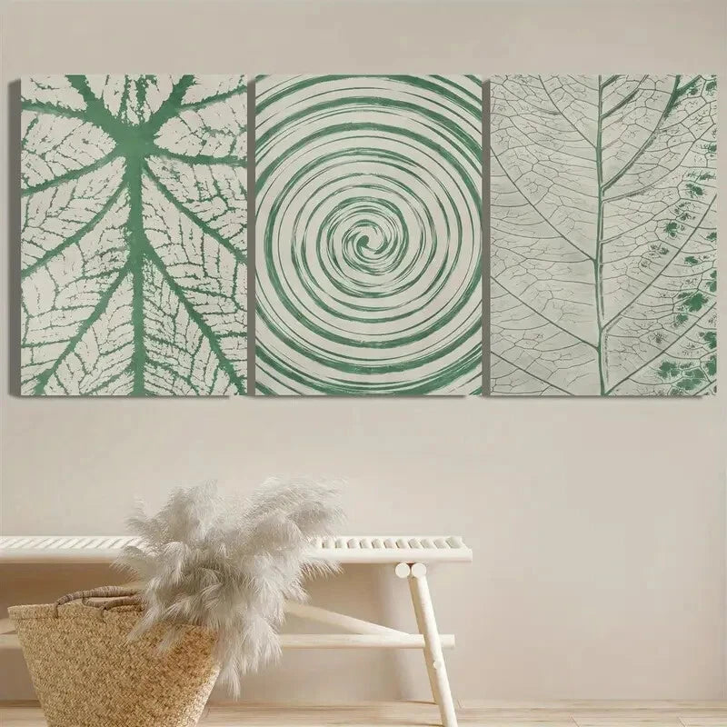 3pcs Abstract Botanical Leaves Texture Boho Style Metal Print Ready to Hang Art