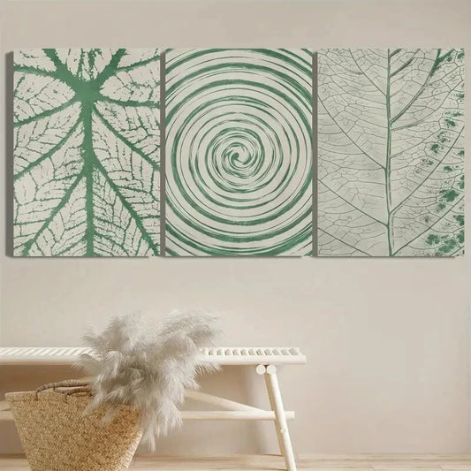 3pcs Abstract Botanical Leaves Texture Boho Style Metal Print Ready to Hang Art