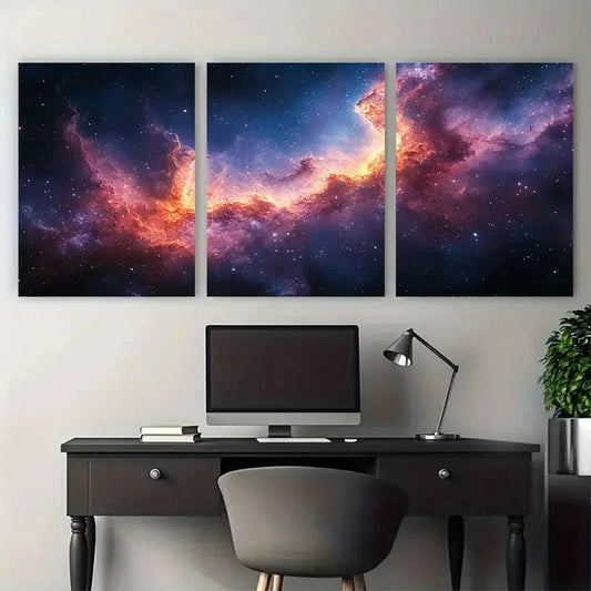 3pcs Vibrant Colors Stunning Space Cosmic Star Metal Print Ready to Hang Art