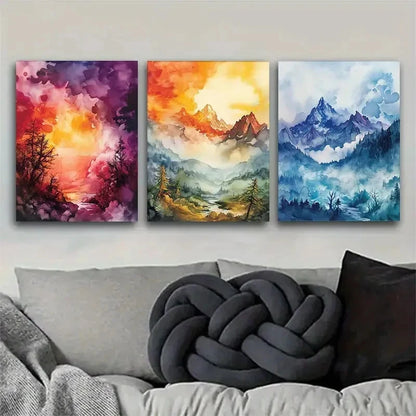 3pcs Stunning Three-Sided Landscape Symphony Metal Print Ready to Hang Art
