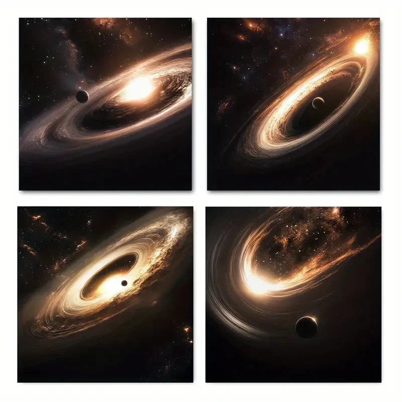 4pcs Black Hole & Cosmic Nebulae Wall Art Canvas Framed