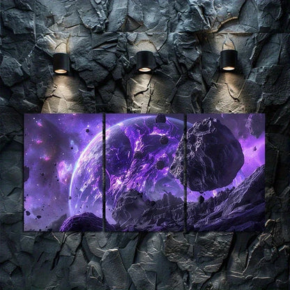3pcs Cosmic Asteroid Belt & Alien Planet Design Metal Print Ready to Hang Art