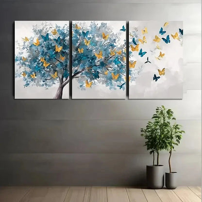 3pcs Abstract Art Depicting a Tree of Butterflies Metal Print Ready to Hang Art
