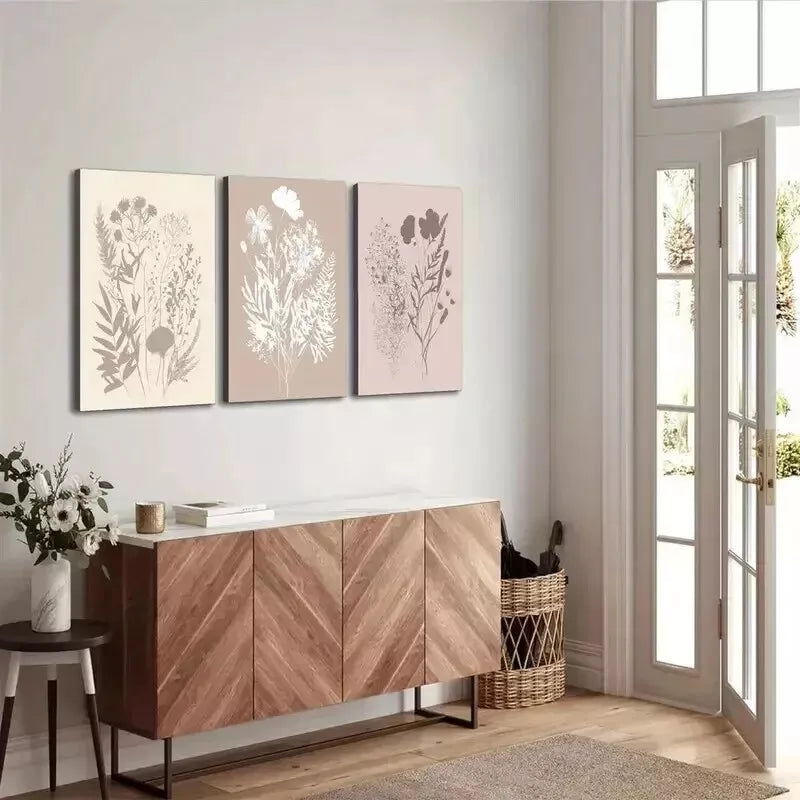 3pcs  Abstract wildflower floral, botanical Wall Art Set - Modern Brown Tree   Wall Art Set Canvas Framed 50x70cm - High Quality Print 100% Australian Made Wall Canvas Ready to Hang