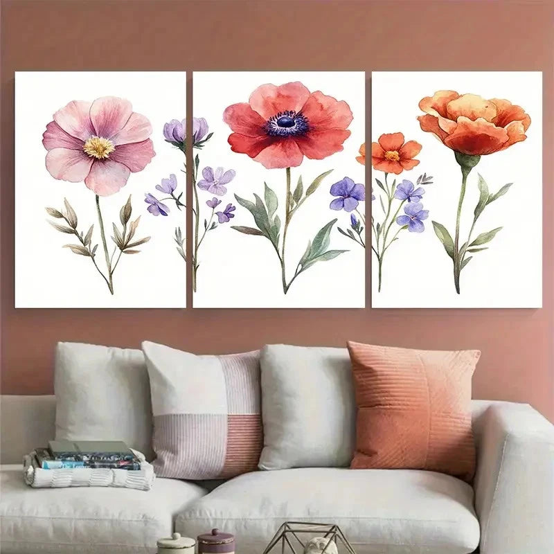 3pcs Birth Flower Family Bouquet Nature inspired Metal Print Ready to Hang Art