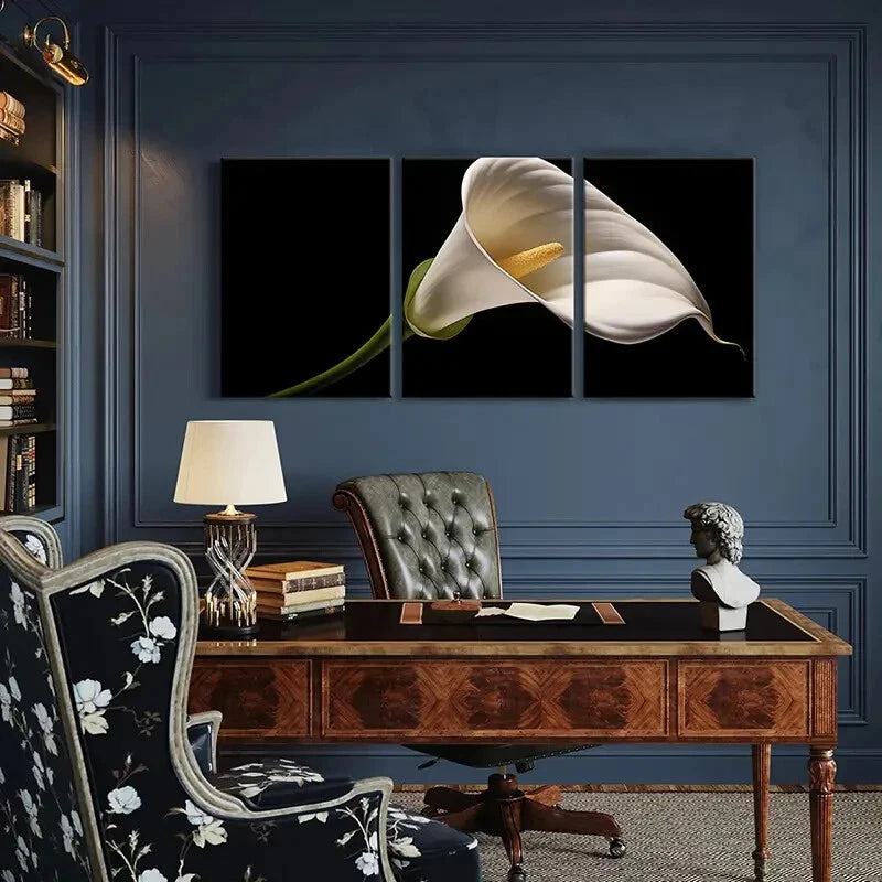 3pcs Set of Elegant White Calla Lily Metal Print Ready to Hang Art