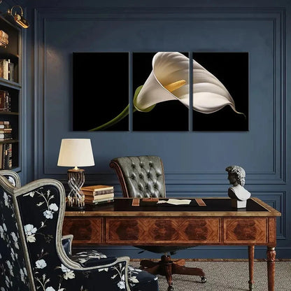 3pcs Set of Elegant White Calla Lily Metal Print Ready to Hang Art