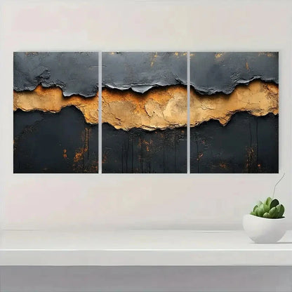 3pcs Minimalist Abstract Black & Brown Wall Art Metal Print Ready to Hang Art