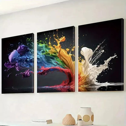 3pcs Minimalist Abstract Colorful Splashes Wall Art Set Canvas Framed 50x70cm - High Quality Print 100% Australian Made Wall Canvas Ready to Hang