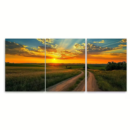 3pcs Kansas Prairie Landscape Prints, Metal Print Ready to Hang Art