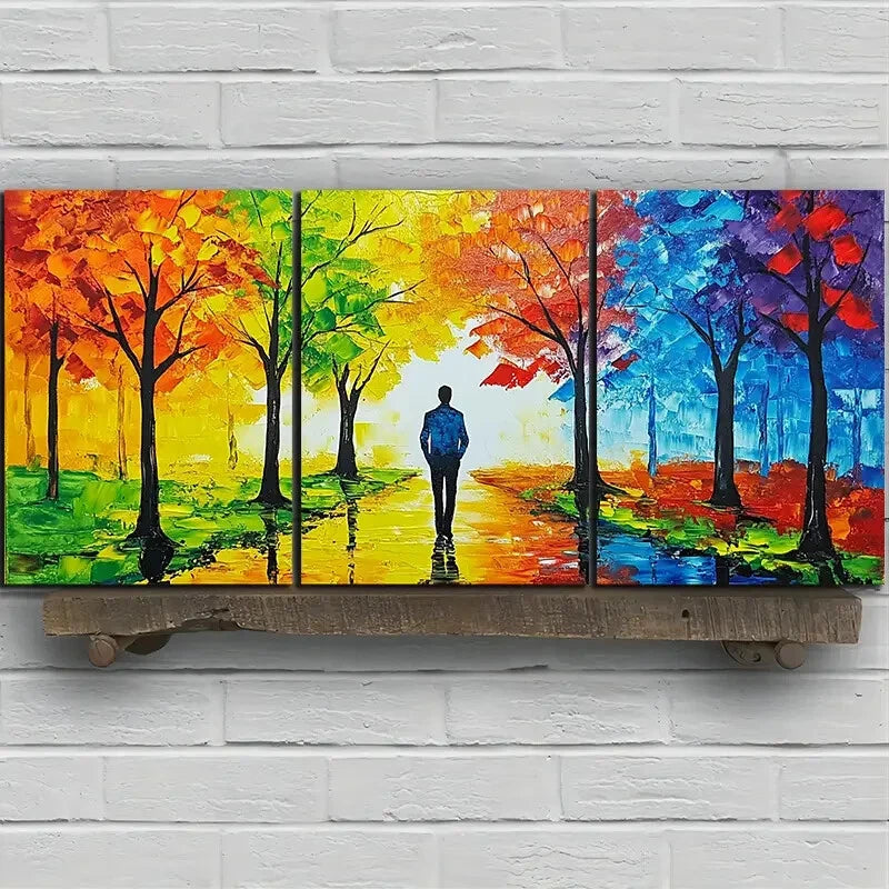 3pcs Forest Walk Colourful Paintings Metal Print Ready to Hang Art