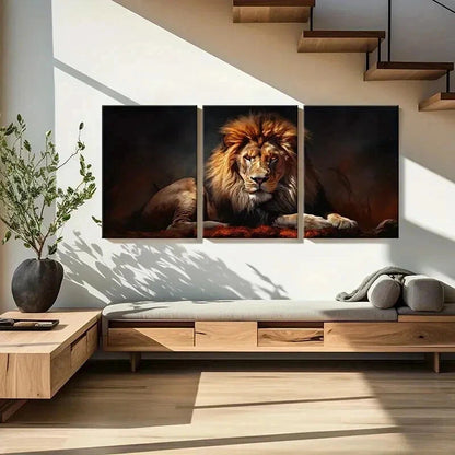 3pcs Lion Vintage Animal Aesthetic Painting Wall Art Set Canvas Framed 40x60cm - High Quality Print 100% Australian Made Wall Canvas Ready to Hang