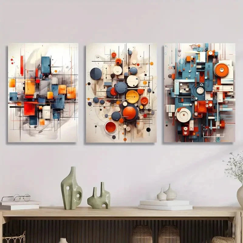 3pcs Modern Colorful Abstract Geometric Metal Print Ready to Hang Art