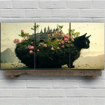 3pcs Landscape and Cats Colourful Flowers Metal Print Ready to Hang Art