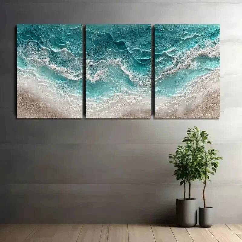 3pcs Hyper-Realistic Ocean Waves Poster Metal Print Ready to Hang Art