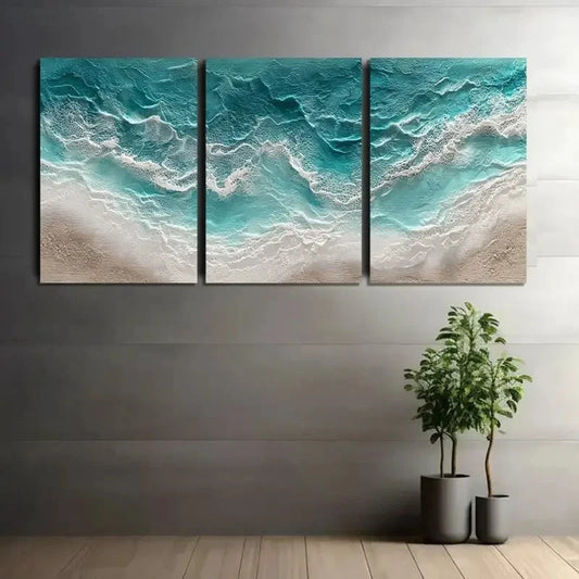 3pcs Hyper-Realistic Ocean Waves Poster Metal Print Ready to Hang Art