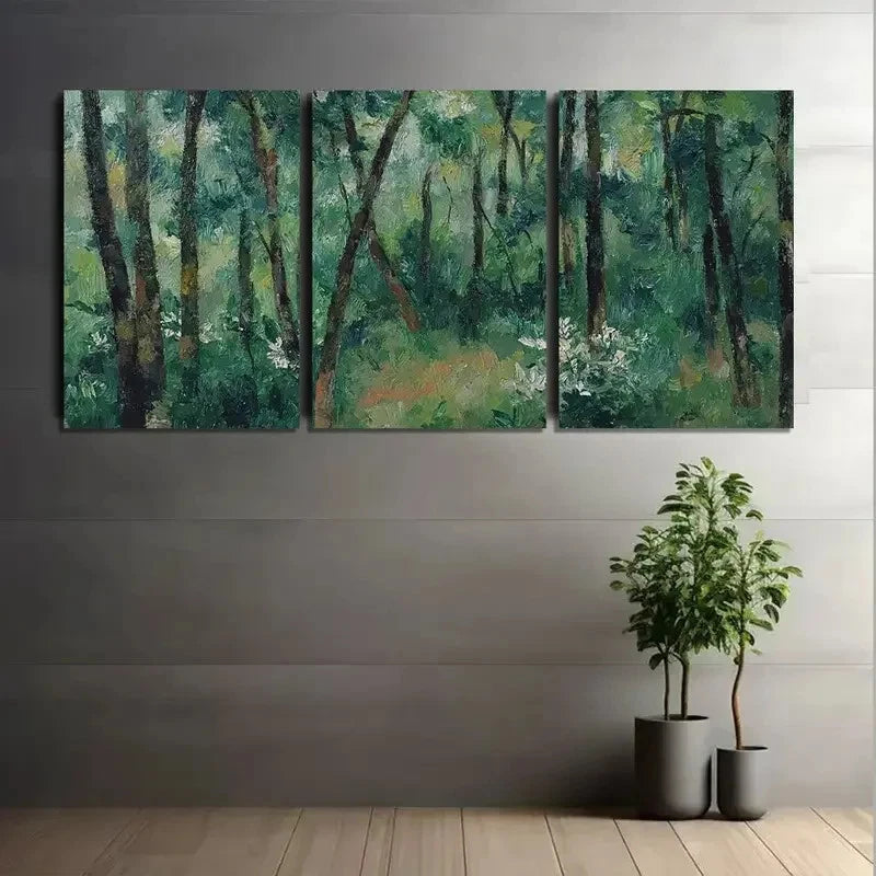 3pcs Paul Cézanne-Style Forest Paintings Metal Print Ready to Hang Art