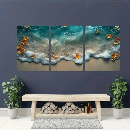 3pcs Beach Waves Ocean Sand Design Metal Print Ready to Hang Art