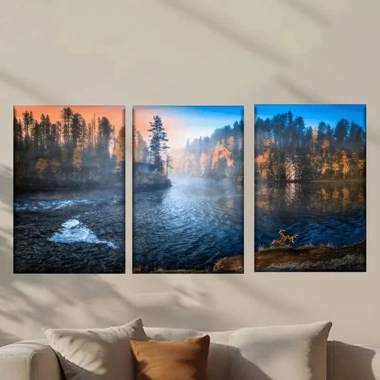 3pcs River in the Middle of a Forest Wall Art Set Canvas Framed 40x60cm - High Quality Print 100% Australian Made Wall Canvas Ready to Hang