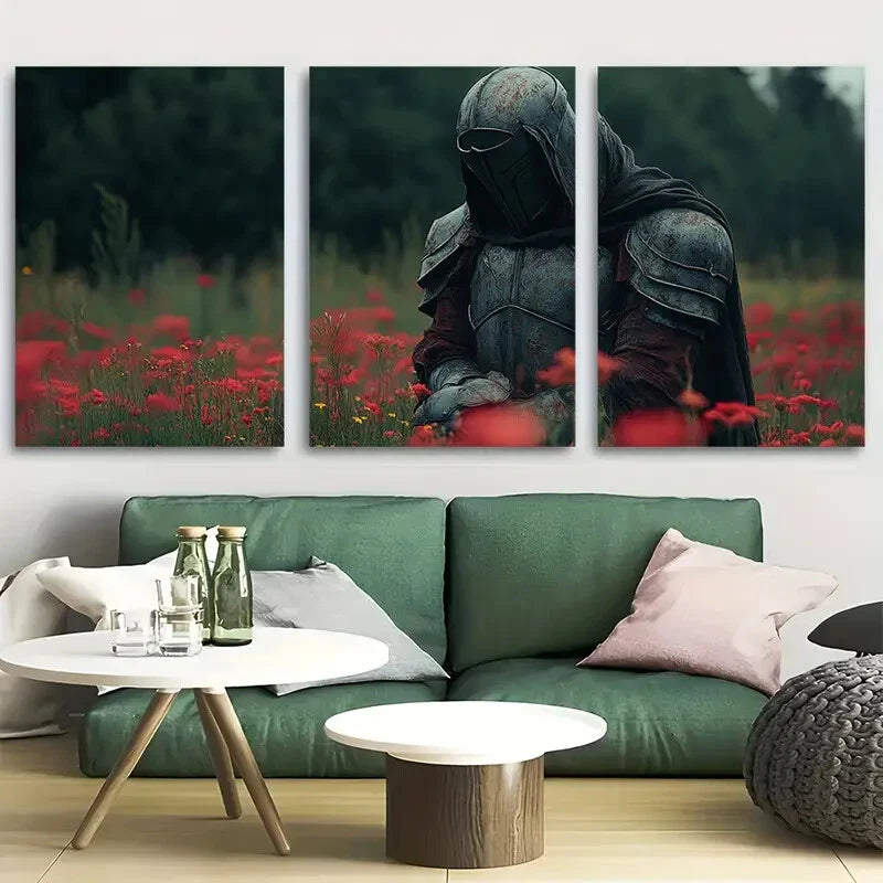 3pcs Ancient Armor in land Glade Metal Print Ready to Hang Art