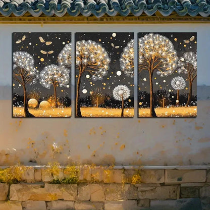 3pcs Modern Abstract Dandelion Floral Illustration Metal Print Ready to Hang Art