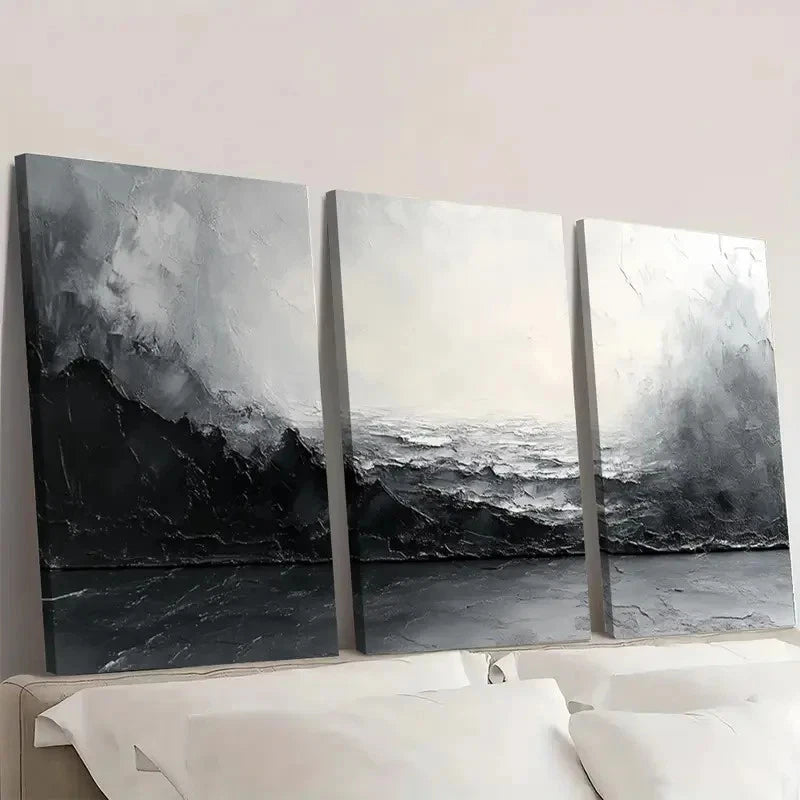 3pcs Gray & White Minimalist  Textured S  Wall Art Set Canvas Framed 50x70cm - High Quality Print 100% Australian Made Wall Canvas Ready to Hang