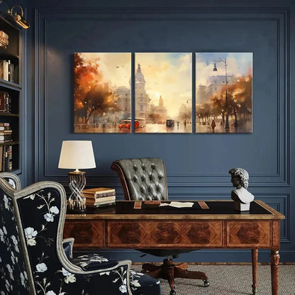 3pcs Abstract Cityscape Art Trees Buildings Metal Print Ready to Hang Art