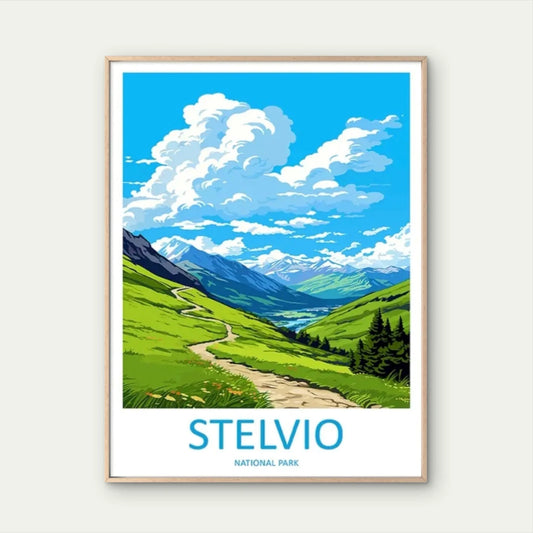Vintage Stelvio National Park Switzerland Lands Travel Poster Print Wall Art