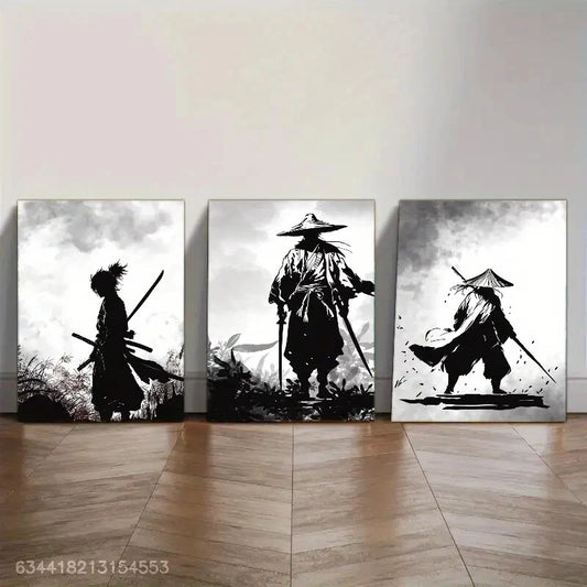 3pcs Samurai Decoration Poster Japanese Art Metal Print Ready to Hang Art